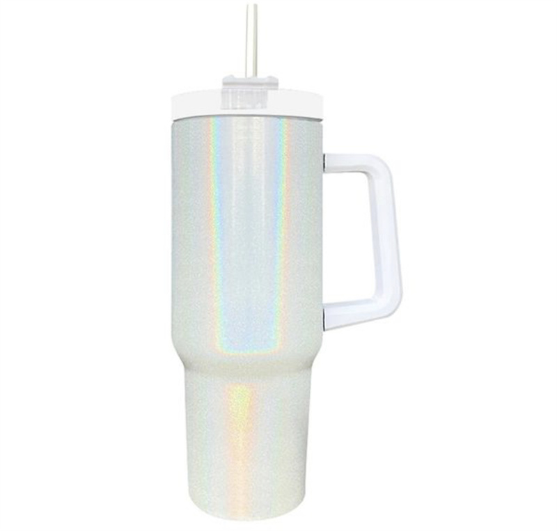 40oz Sublimation Glitter Tumbler with Handle Shimmer Tumbler Stainless Steel big capacity Beer Mug Insulated Travel Mug Travel Coffee Mug for DIY DHL