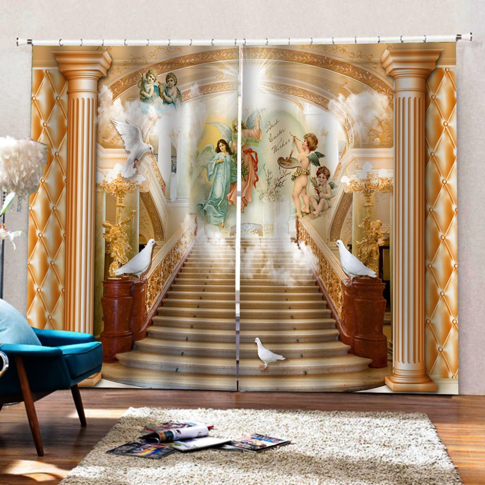 Roman angel curtains Customized size Luxury Blackout 3D Window Curtains For Living Room Blackout curtain