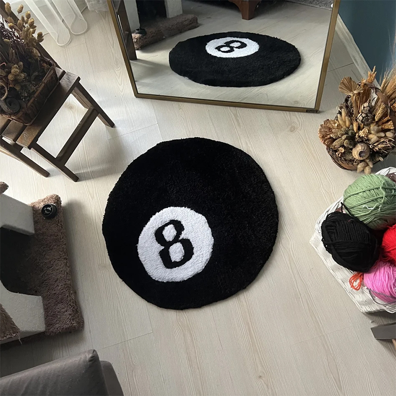 Arredamento la casa Tappeti d'arte 8 Ball Black Area Rug Collezione Hypebeast Sneakers Mat Camera da letto Corridoio Sala giochi Fatto a mano Acrilico Tappetino alla moda Fornitore