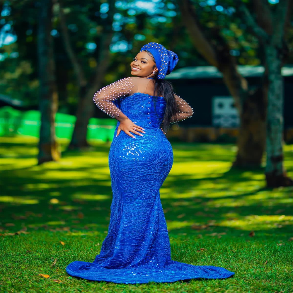 2023 Nov Aso Ebi Arabisch Mermaid Royal Blue Prom Kleid Perlen Pailletten Spitzen Abend Formale Party Zweiter Empfangsgeburtstag Verlobungskleider Kleider Robe de Soiree ZJ7