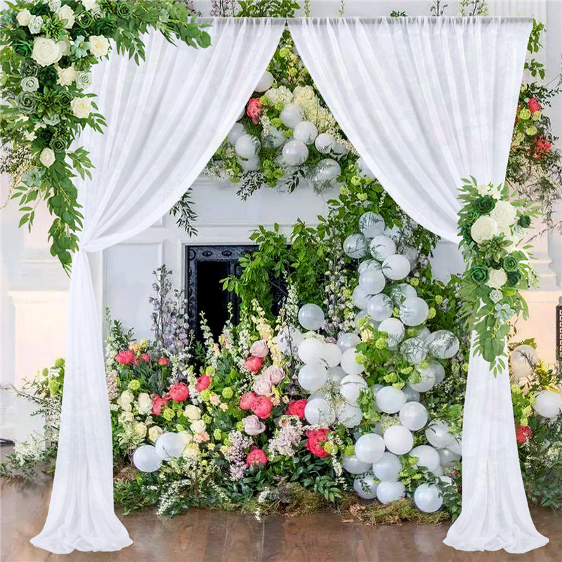 Hochzeits-Hintergrundvorhang, Chiffon-Stoff, Outdoor-Vorhang für Hochzeitsfeier, Vorhangpaneele mit Stangentaschen, Heimfensterdekoration