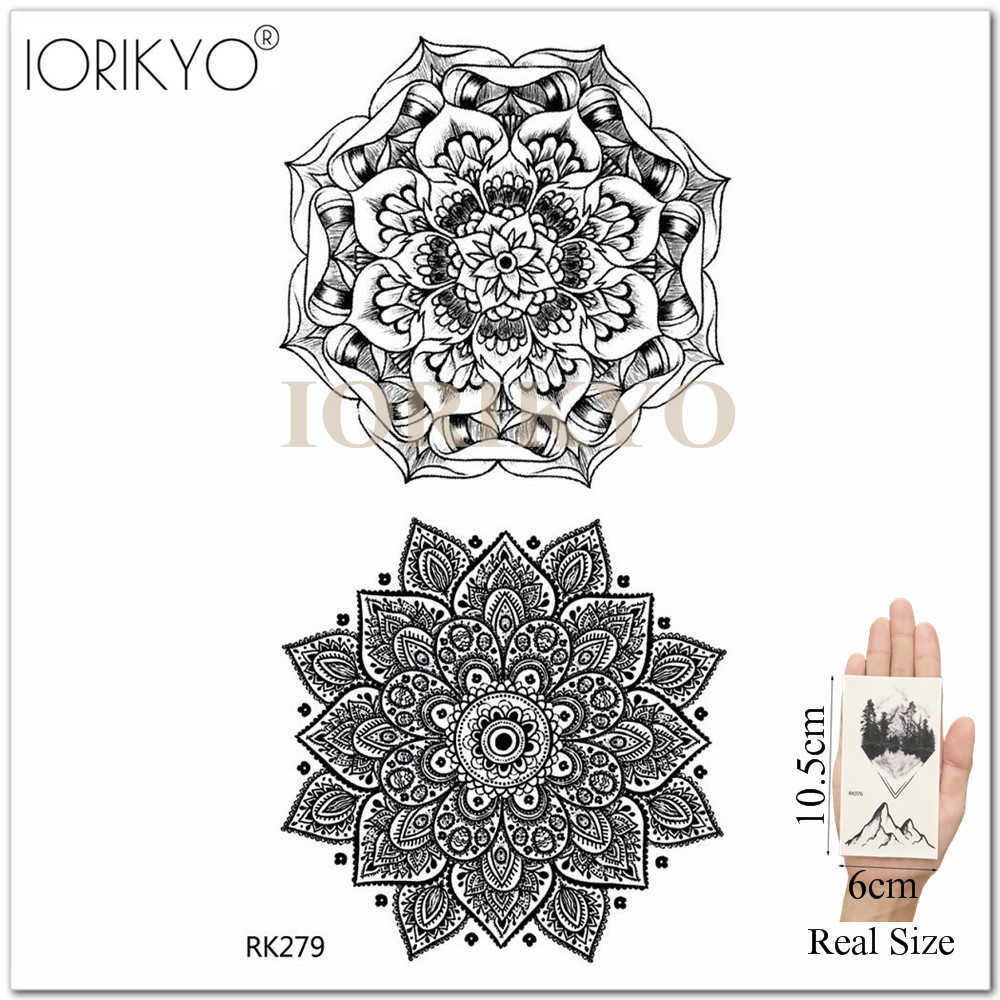 5 STÜCK Temporäre Tattoos Mandala Henna Blume Gefälschte Tätowierung Arm Körper Aufkleber Frauen Arm Temporäre Tätowierung Mädchen Knöchel Spitze Gefälschte Tatoo Runder Schwarzer Mond Z0403