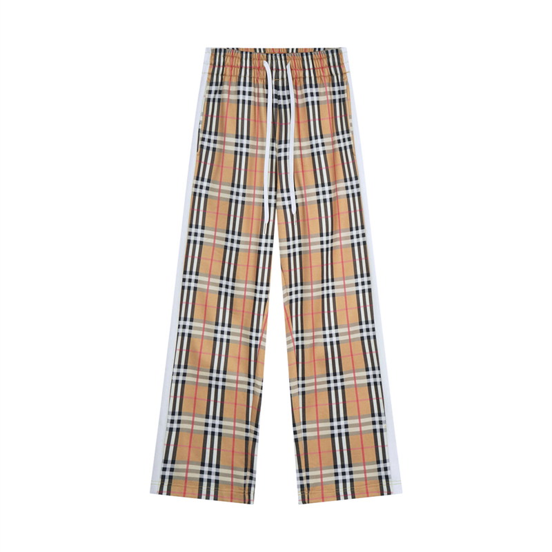 Designer's classic check side contrast black and white two-color striped pants heavy 330g yarn fabric size M-2X