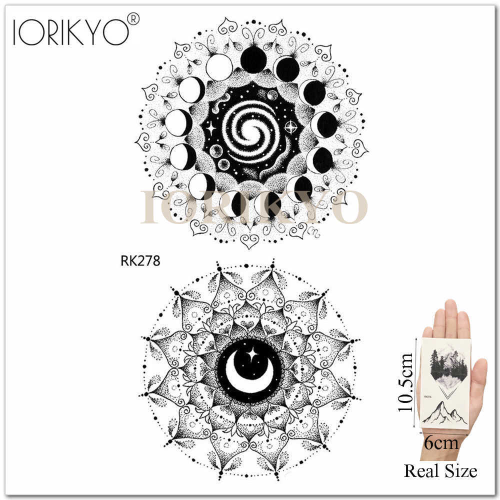 Temporära tatueringar Mandala Henna Flower Fake Tattoo Arm Body Stickers Women Arm Temporary Tattoo Girls Ankel Spets Fake Tatoo Round Black Moon Z0403