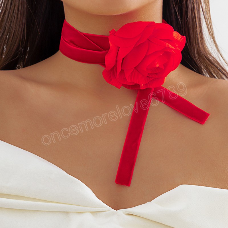 우아한 큰 장미 꽃 쇄골 체인 여자를위한 초커 목걸이 수요일 로맨틱 조절 가능한 긴 체인 섹시한 마리이지 보석 선물