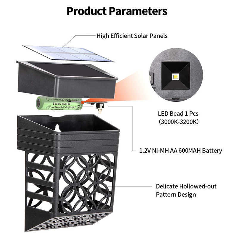 Éclairage de nouveauté Smart Solar LED extérieur Light étanche décoration de jardin lampe murale pour la clôture Balconie Paysage Layscape Lampe Solaire P230403