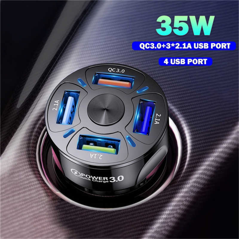 New 4 Ports USB Car Charge 48W Quick 7A Mini Fast Charging For iPhone 11 Xiaomi Huawei Mobile Phone Charger Adapter in Car