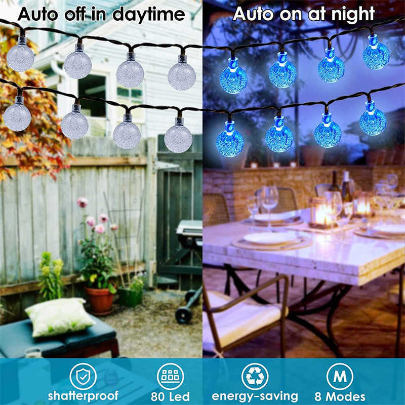 Nieuwheid verlichting Solar String Lights Outdoor 60 LED Crystal Globe Lights met 8 modi waterdichte zonne -aangedreven patio -licht voor tuinfeestdecor P230403