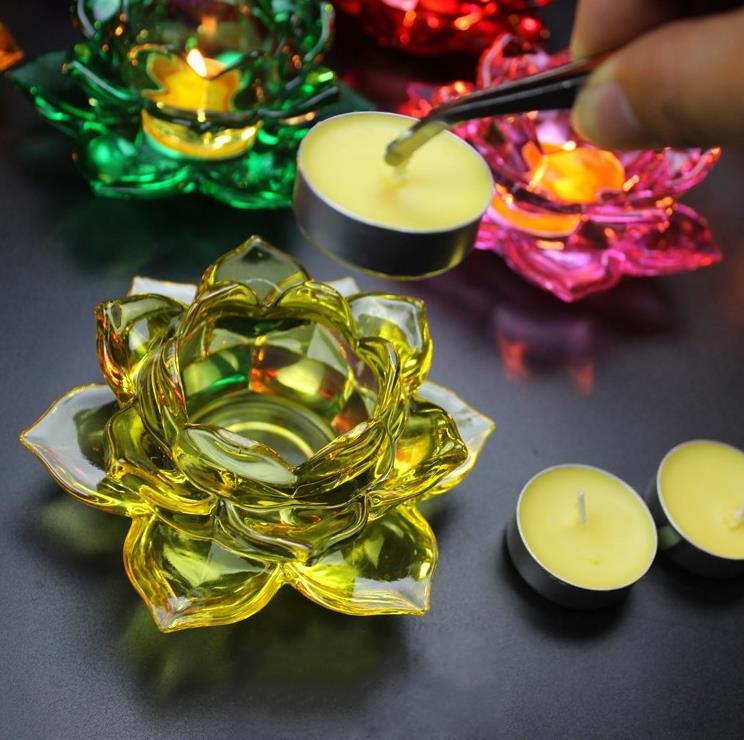 Glass Lotus Flower Candle Holder High Quality Crystal Tea Light Candlestick Handmade Buddhist Crafts Home Decor SN5314