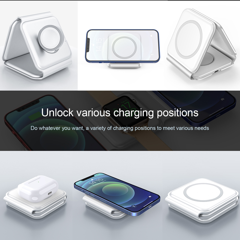 15W dobrável 3 em 1 carregador sem fio Magnetic Fast Wireless Charging Pad Phone Charger para iPhone Series Fast Charge Station