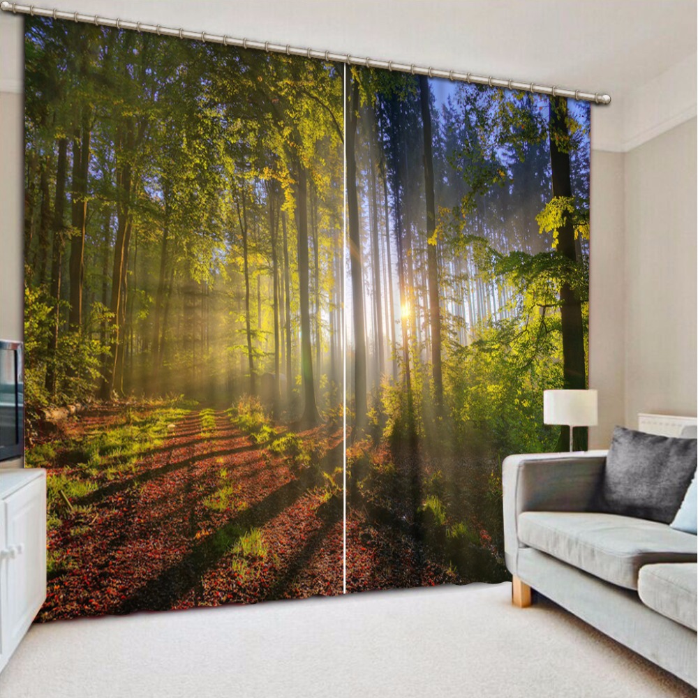 Custom forest 3D Window Curtain Dinosaur print Luxury Blackout For Living Room sunshine forest curtains landscape