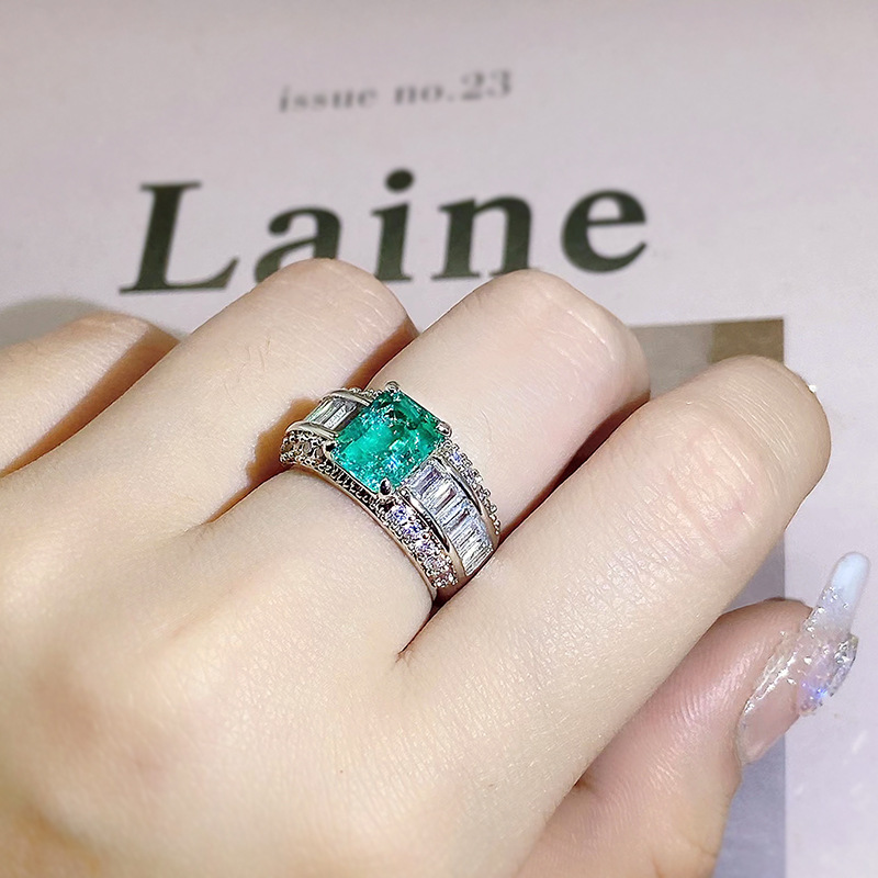 Vintage Paraiba Tourmaline Ring 925 Sterling Silver Engagement Wedding Band Rings for Women Men Birthday Party Jewelry Gift
