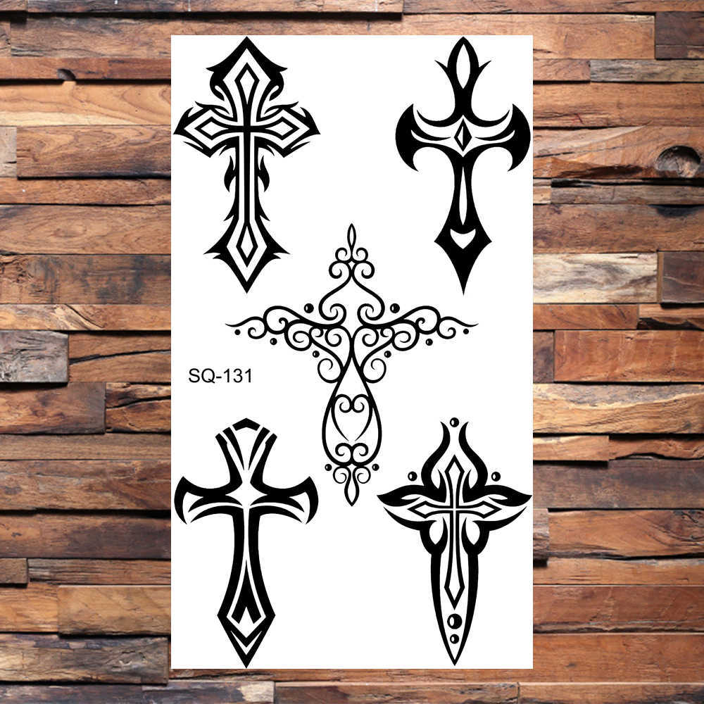 Temporary Tattoos Black Cross Temporary Tattoos For Men Adults Realistic Wings Feather Thorn Crown Fake Tattoo Sticker Arm Back Tatoos Waterproof Z0403