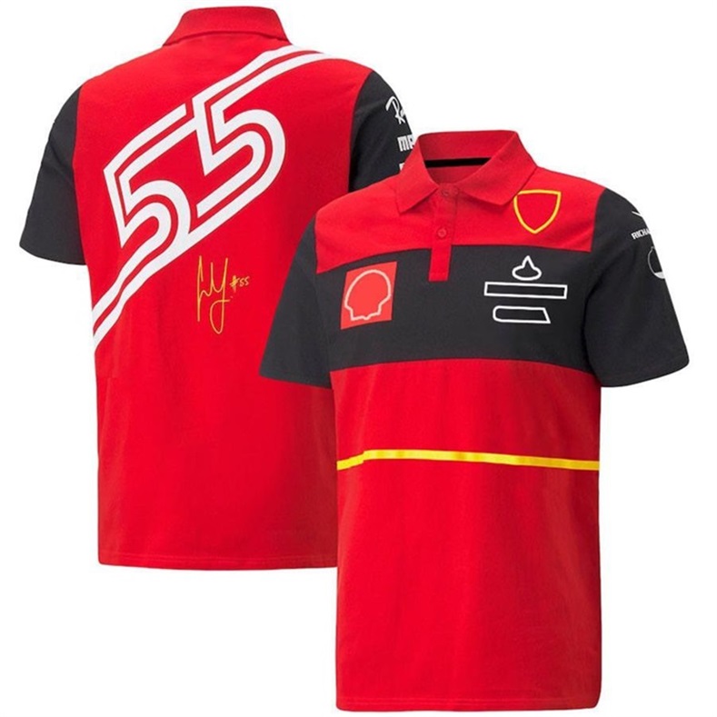 F1 Formuła 1 Drużyna drużyna 2023 Nowy sezon Red Racing Dress Car Lapel T-shirt z krótkim rękawem dla mężczyzn i kobiet