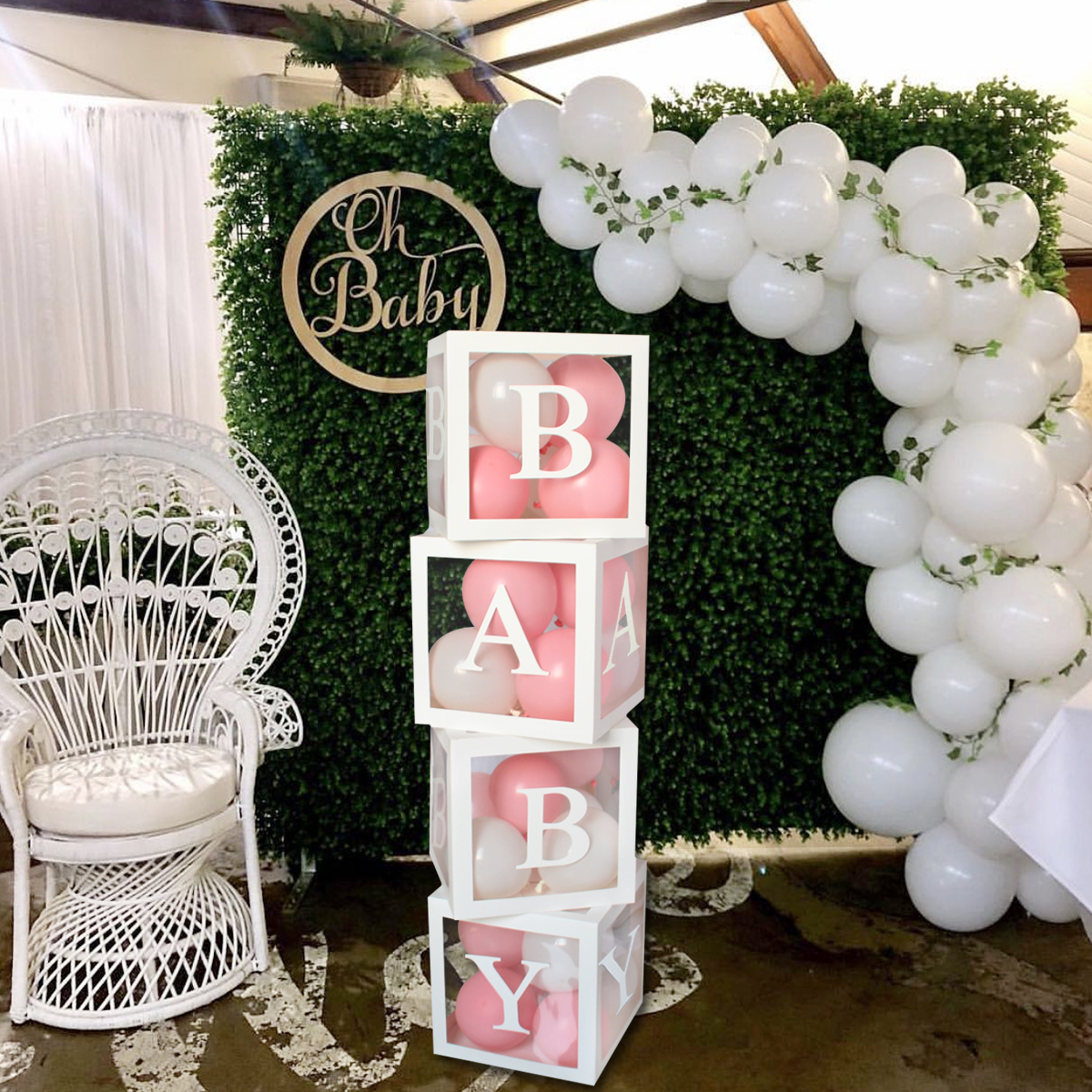 Party Decoration Pink White Baby Shower Box Transparent Balloon Box Birthday Wedding Party Docoration Baby Shower Birthday Custom Letter Box 