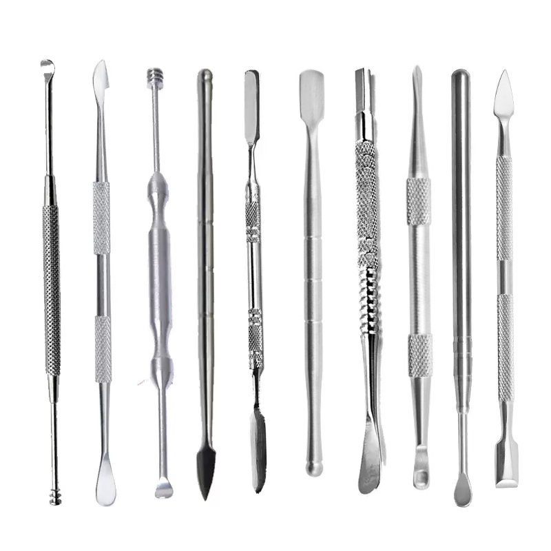 Acier inoxydable fumer Dab outils cire Dabbers baguette Scoop Pick spatule pelle métal plate-forme outil tamponnant plates-formes clous bâtons collants