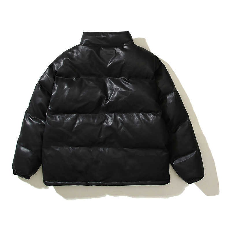 Męskie puch Parkas cissentiatcoat All Black Stand Up Up Pu skóra zagęszczona bawełniana kurtka mgła czarna swobodna kurtka 143k