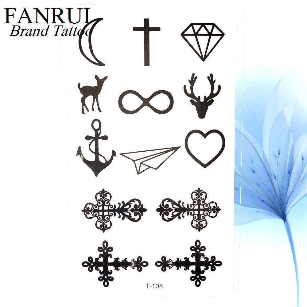 Temporary Tattoos Black Little Cross Christ Waterproof Tattoo Ghost Anchor Women Body Arm Art Bible Temporary Tattoo Men Hands Star Tatto Stickers Z0403