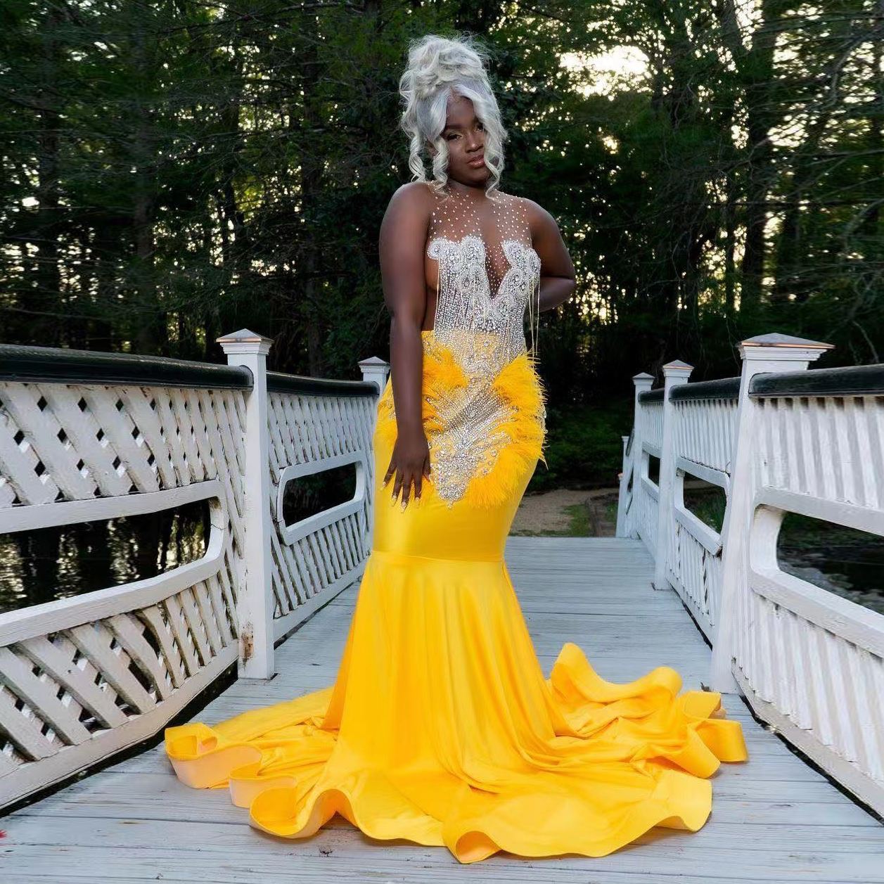 Robe De Bal sirène jaune pour filles noires, avec perles, glands et plumes, Robe De soirée d'anniversaire, nouvelle collection