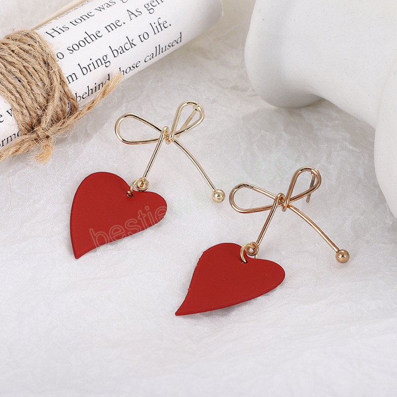 Bijoux de mode coréenne brillant nœud papillon creux coeur boucles d'oreilles pour femmes filles Vintage rouge boucles d'oreilles bijoux de mariage