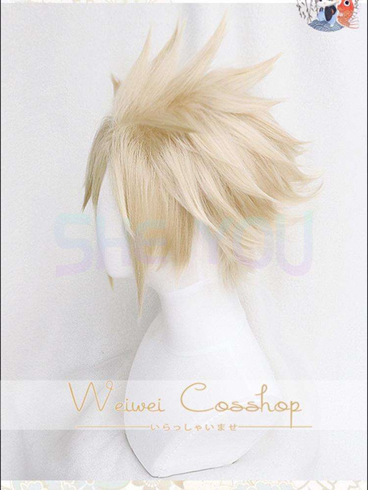 Final Fantasy VII FF7 ​​Cloud Strife Linen Blond Cosplay Peruki z plecionymi cieplnymi odpornymi na syntetyczne włosy + czapka peruka