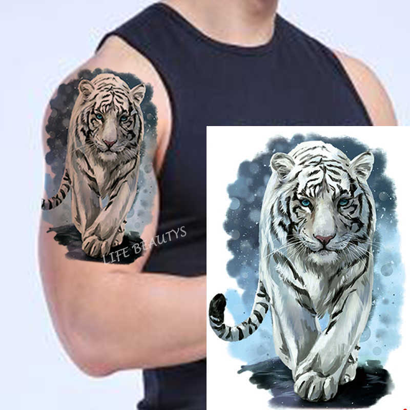 Tatouages Temporaires Lion Tigre Hommes Étanche Tatouage Temporaire Autocollant De Mode Cool Loup Animal Corps Art Bras Faux Amovible Tatoo Femmes Personnalité Z0403