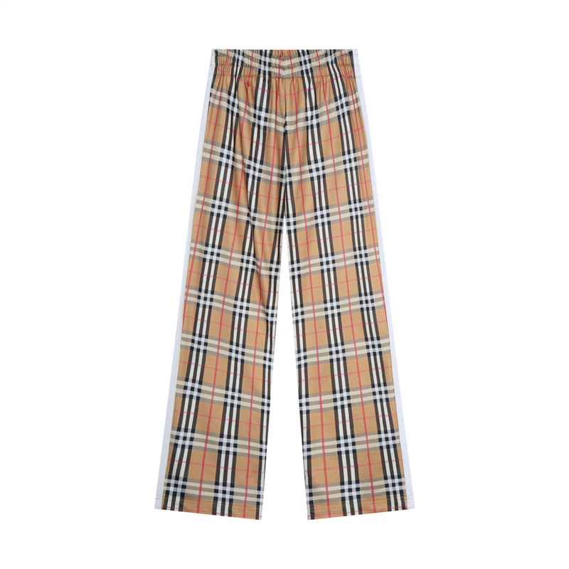 Designer's classic check side contrast black and white two-color striped pants heavy 330g yarn fabric size M-2X