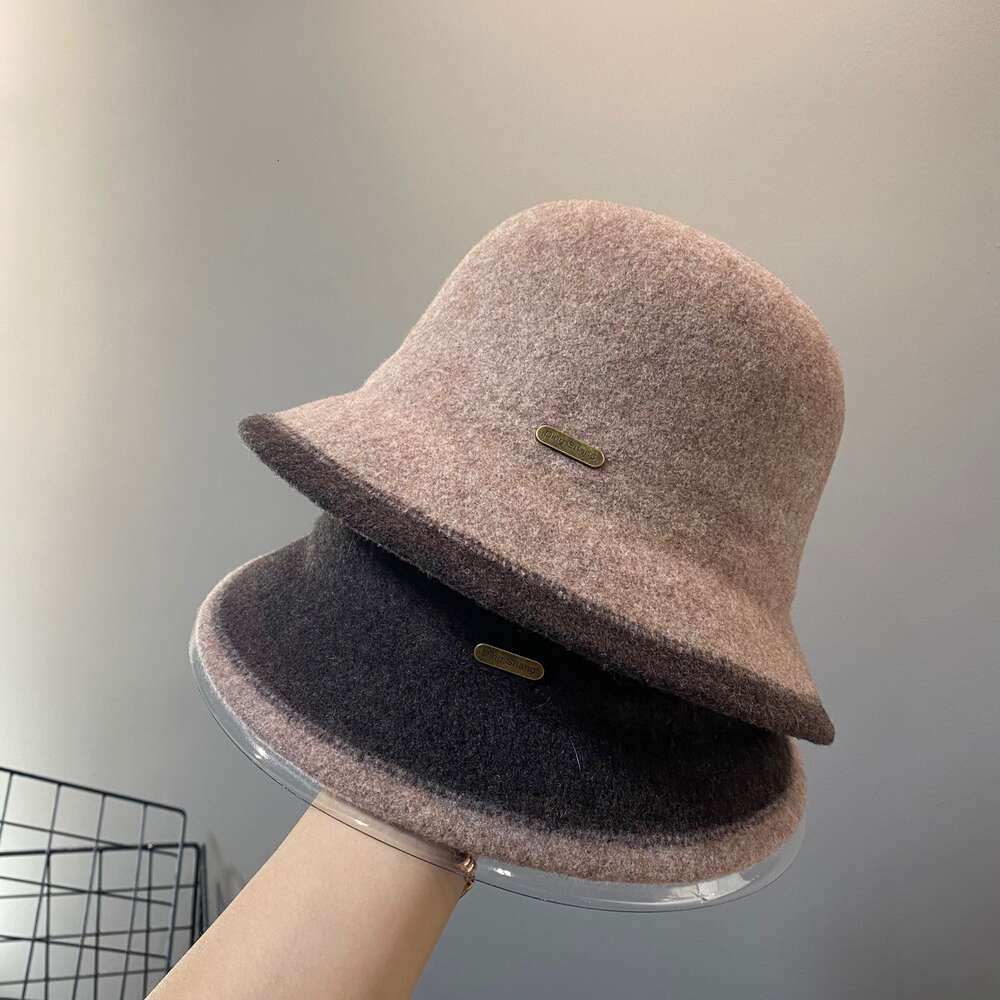 女性の秋と冬の新しいダブルカラーソフトフェルトフィッシャーマン汎用性のあるニットスプレッチウール盆地帽子