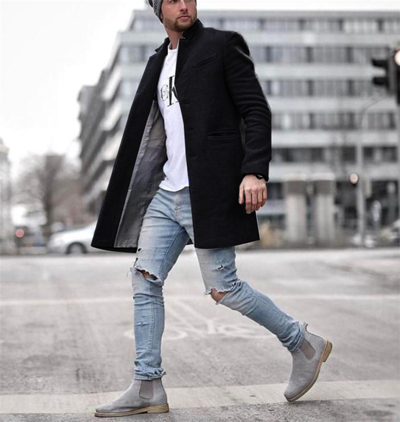 Casaco de lã masculino para homem lapela pescoço comprimento médio casacos moda masculina casual outerwear homem outono inverno roupas