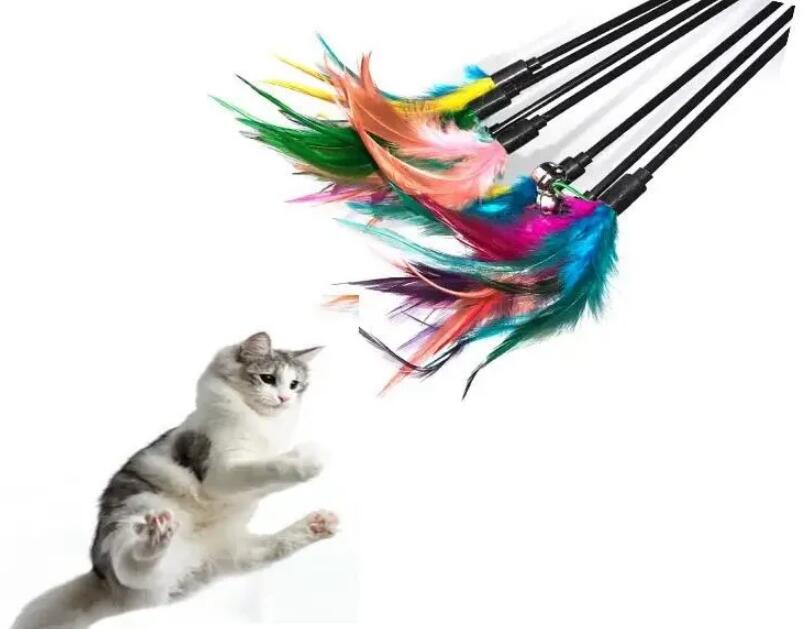 Cat Toys Tüy asası kedi yavrusu kedi teaser hindi tüyü interaktif çubuk oyuncak tel kovalayıcı değnek karışık renkler