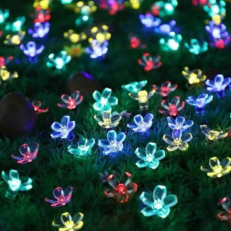 LED -strängar Solar Garden Light LED Flower Lighting Fairy String Lights Outdoor Christmas Chain Lamp Blossom Festoon Party Home Decoration P230414