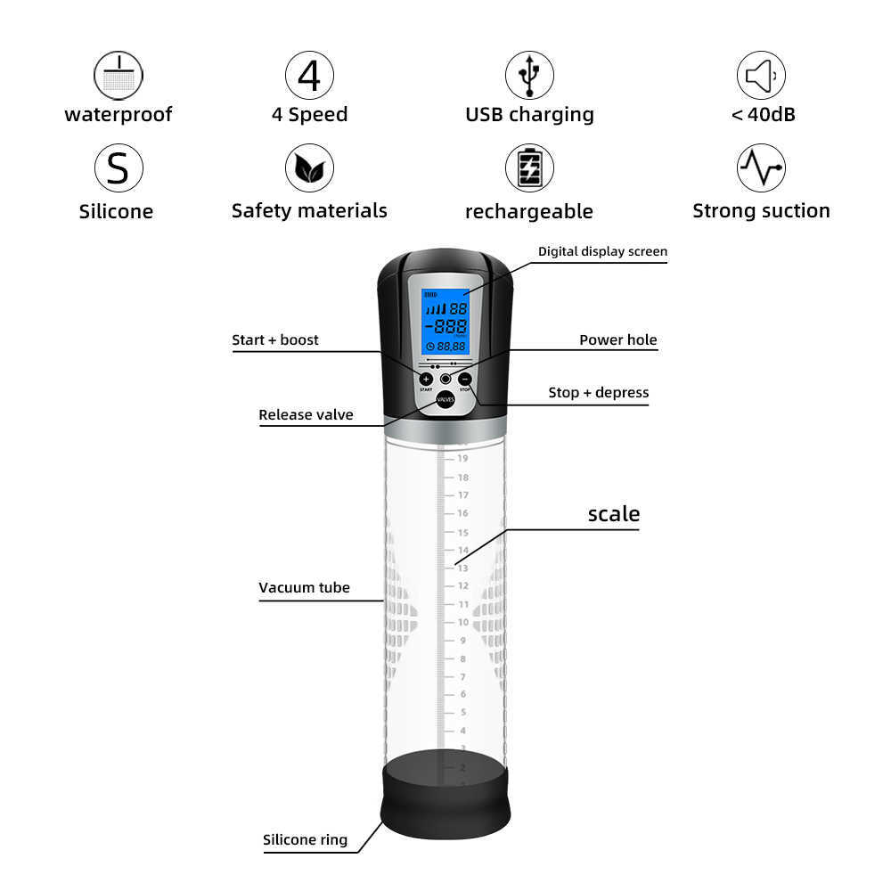 Pump Toys Vacuum Penis powiększenie dla mężczyzn dorosłych elektryczne automatyczne męskie masturbator Zwiększenie kutasa powiększanie zabawki seksu 1125