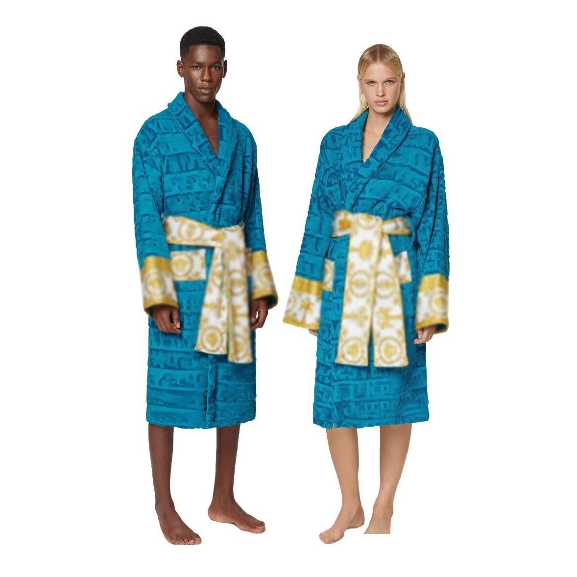 Basic Casual Dresses Mens Luxury Classic Cotton Bathrobe Men And Women Brand Sleepwear Kimono Warm Bath Robes Home Wear Unisex Bat Dhtj6