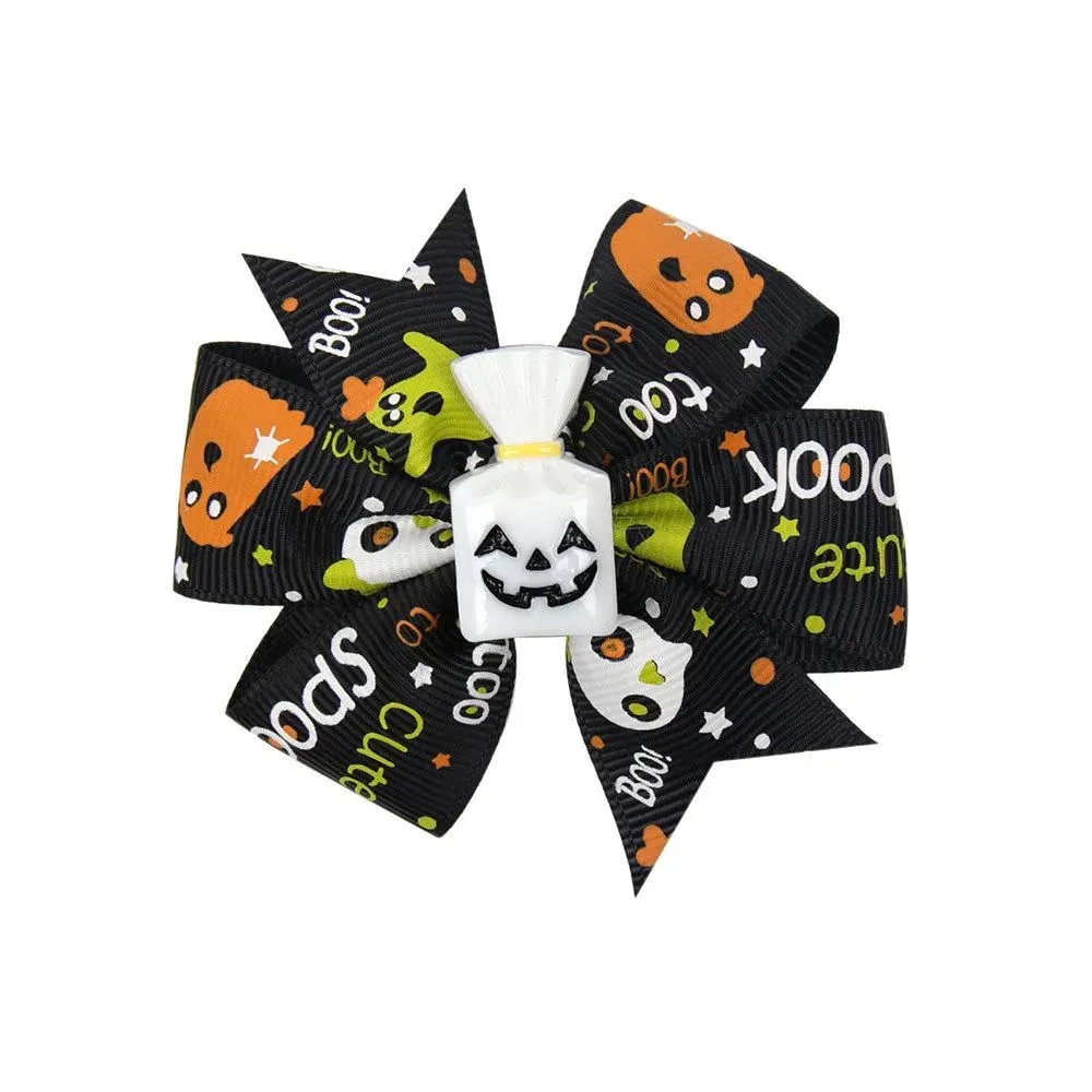 Decorazione di Halloween Archi capelli in nastro di grosgrain neonate Fantasma Zucca Girandola Fermagli capelli Accessori capelli 3 pollici