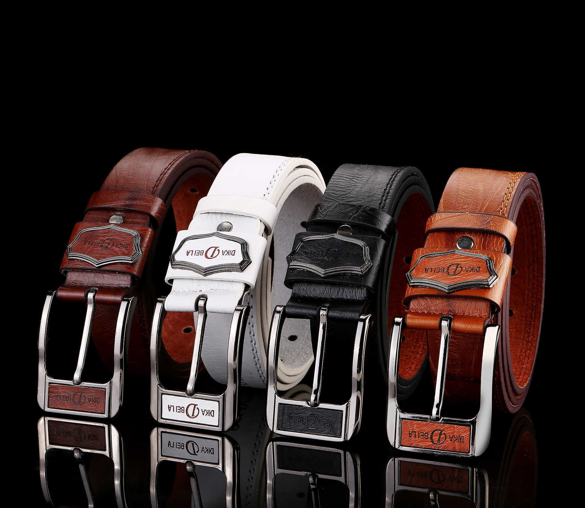 Belts New Men Belt Pin Buckle Letters Brown Jeans Belt Casual Fashion Antique Retro Hollow Good Quality Male Burst Models PU Belt Z0404