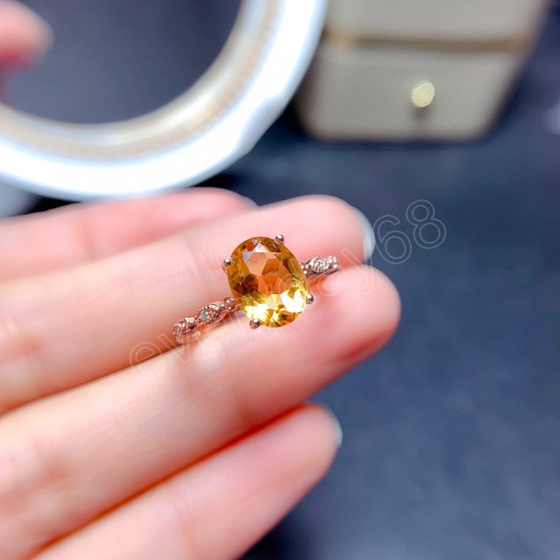 Simulação oval de luxo Citrine Citrine Zircon Anéis para mulheres Minimalist Crystal Ring Feminino Festem Festas Jóias Presentes