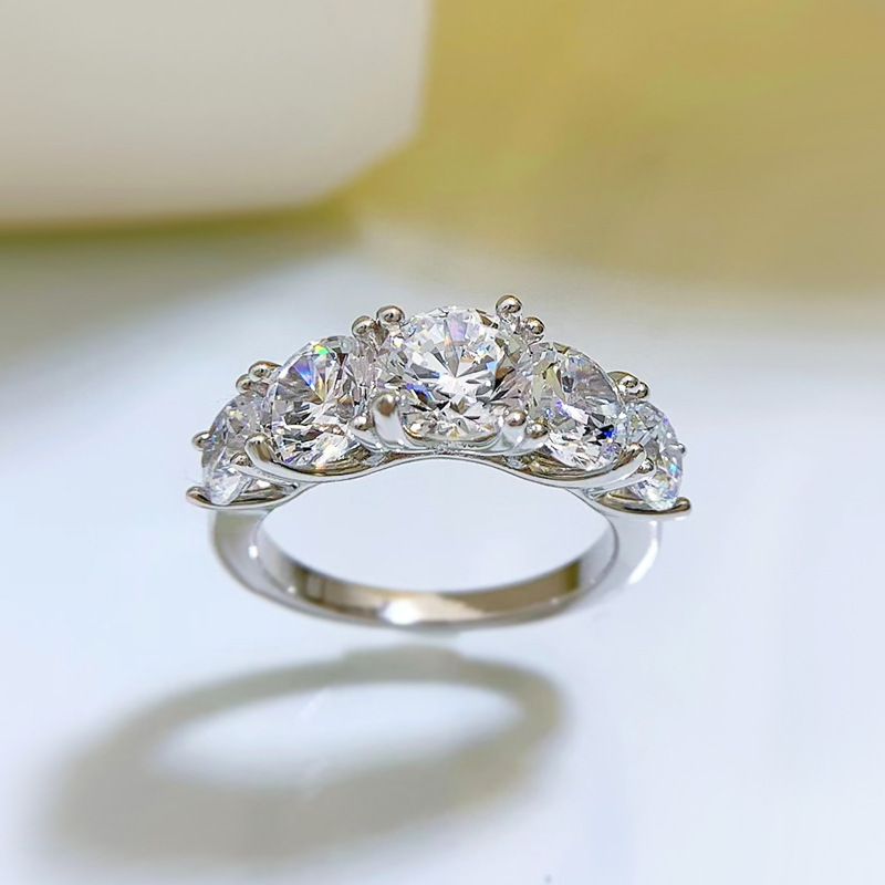 5 개의 실험실 다이아몬드 반지 100% Real 925 스털링 실버 파티 웨딩 밴드 여성을위한 신부 약속 약혼 보석 선물