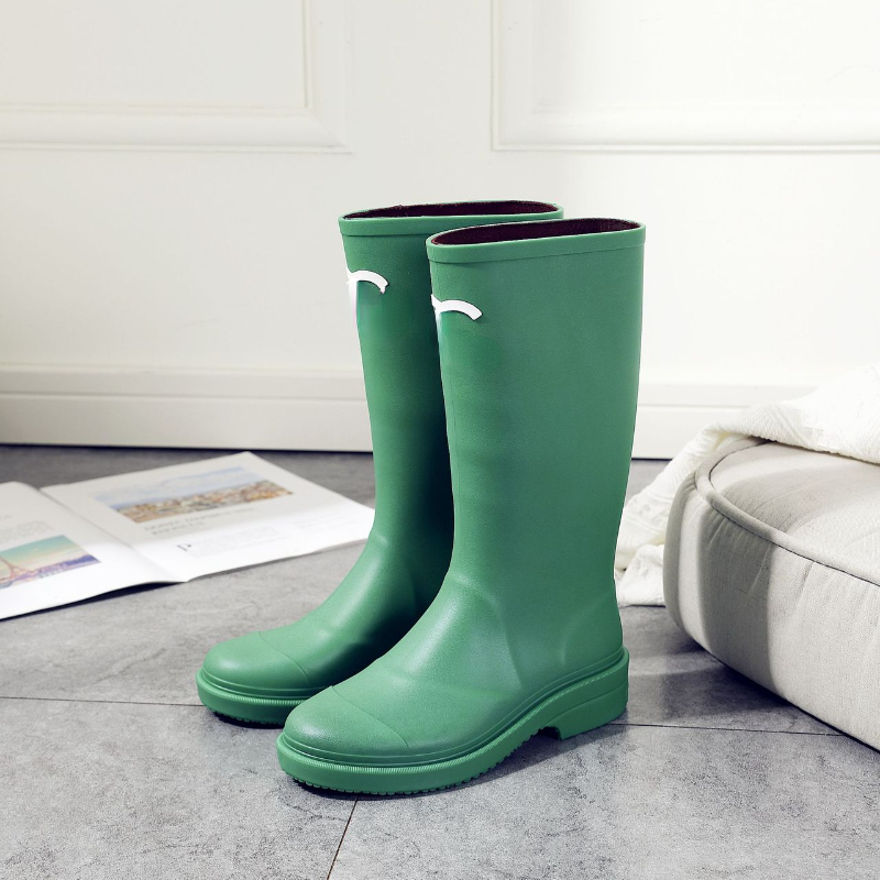 Mulheres Designer Rainboots C Wellies Moda À Prova D 'Água Antiderrapante Botas Cavaleiro Igual às Estrelas Botas de Chuva Preto Azeitona