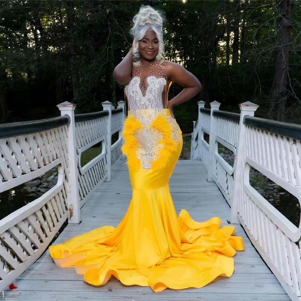 Robe De Bal sirène jaune pour filles noires, avec perles, glands et plumes, Robe De soirée d'anniversaire, nouvelle collection