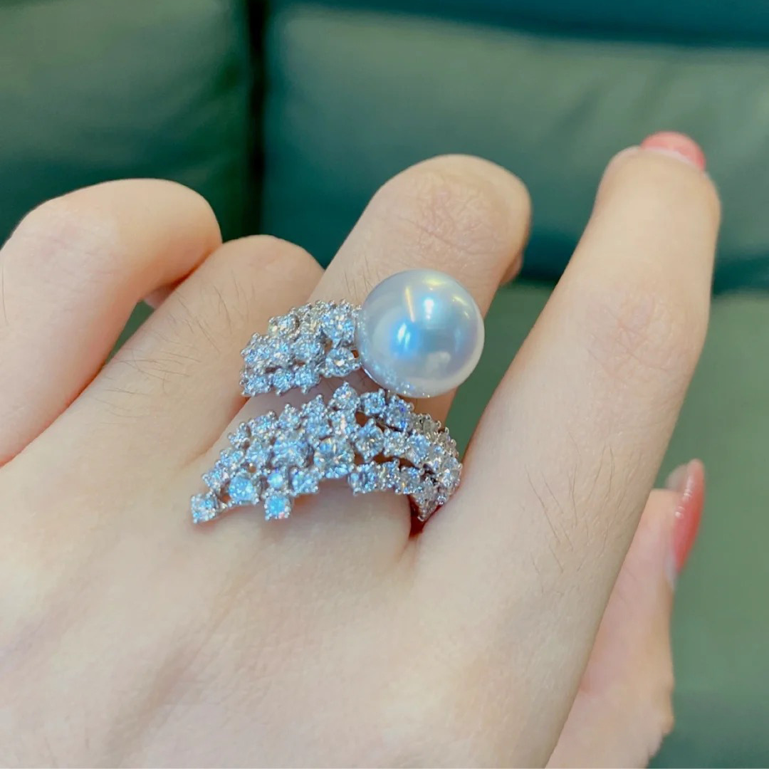 2022 Ringue de dedo de diamante de Pearl 925 Sterling Silver noivado Rings Baia de casamento para mulheres Promessa de noiva Jóias de festa de aniversário