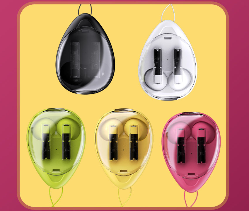 Casque sans fil TWS Bluetooth Écouteurs Longue durée de vie de la batterie Mini écouteurs de jeu Casque Transparent Type C Étui de charge Variété de couleurs Manchette intra-auriculaire avec sangle