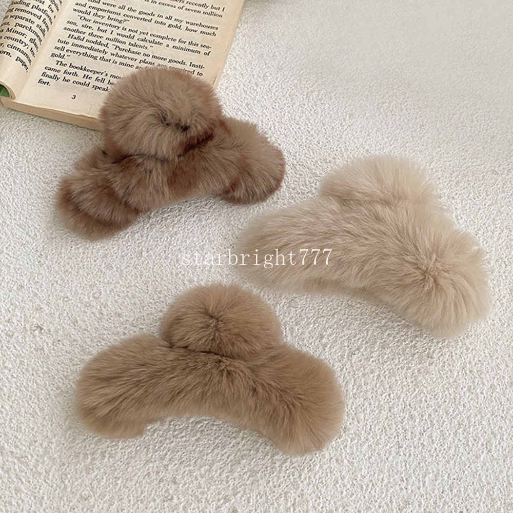 Pinces à cheveux pelucheuses pour femmes, automne et hiver, Imitation fourrure de lapin, queue de cheval, épingle à cheveux, couleur unie, pinces en peluche, accessoires pour cheveux