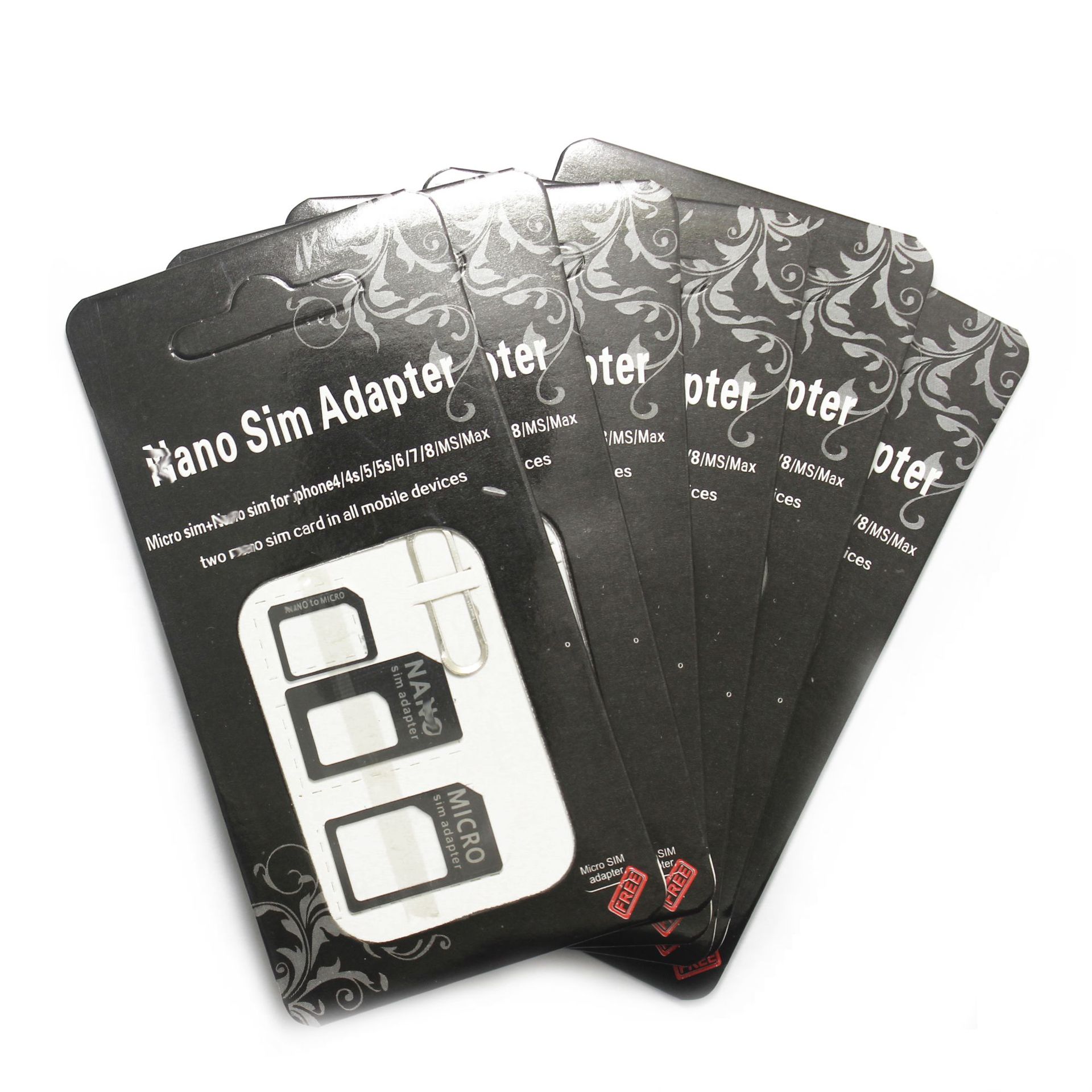 4 i 1 Nano Micro SIM -korttillbehör Adapter EJKT PIN FÖR IPHONE 5 för iPhone 4 4S 6 Samsung S4 S3 Retail Box
