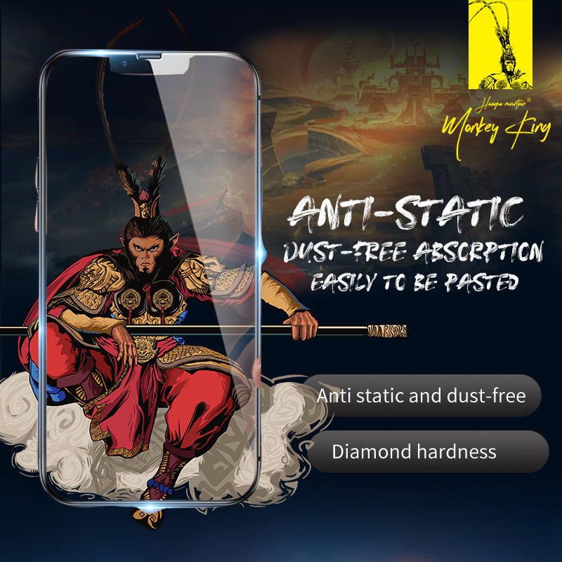 Monkey King Anti-statisk ESD Fullt täckning Hempererat glas för iPhone 14 Pro Max Screen Protector