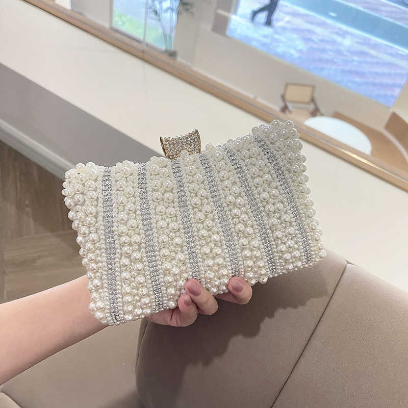 Borsa da donna vintage con perle Borsa da sera con diamanti 2023 Borsa da sera con abito da spalla bianco da donna con frizione da sposa di lusso da sposa