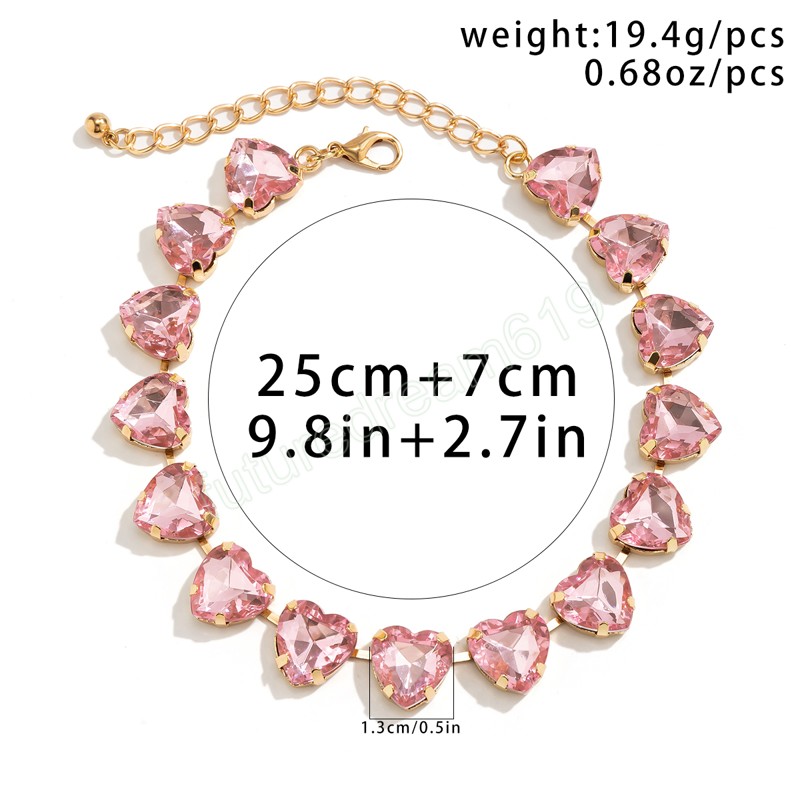 Pink Heart Crystal Short Choker Necklace for Women Trendy Wedding Collar on Neck Accessories 2023 Fashion Jewelry Female Gifts