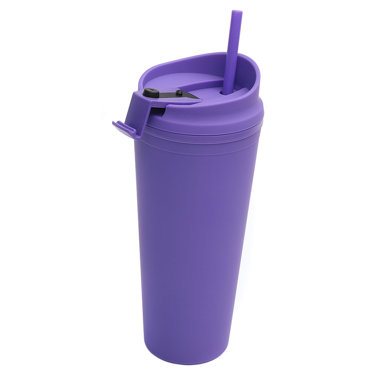 Vasos de plástico de 24 oz, vasos de bebida de colores mate de doble pared con tapa, botella de agua acrílica de paja, sin BPA