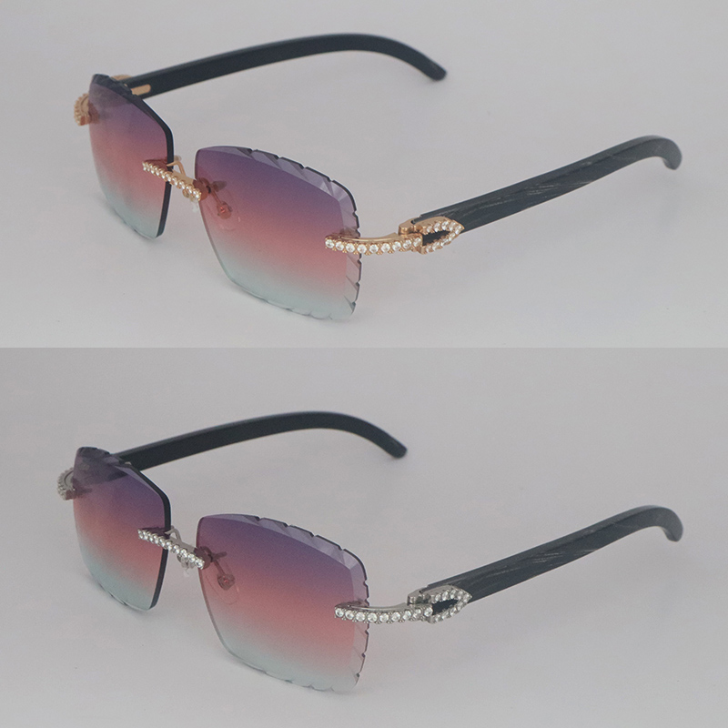 Luxe Moissanite Diamond Set Lunettes de soleil sans monture Femme Big Stones 2 Lunettes de soleil diamant 5 carats Original MARBLED BLACK BUFFALO HO2844