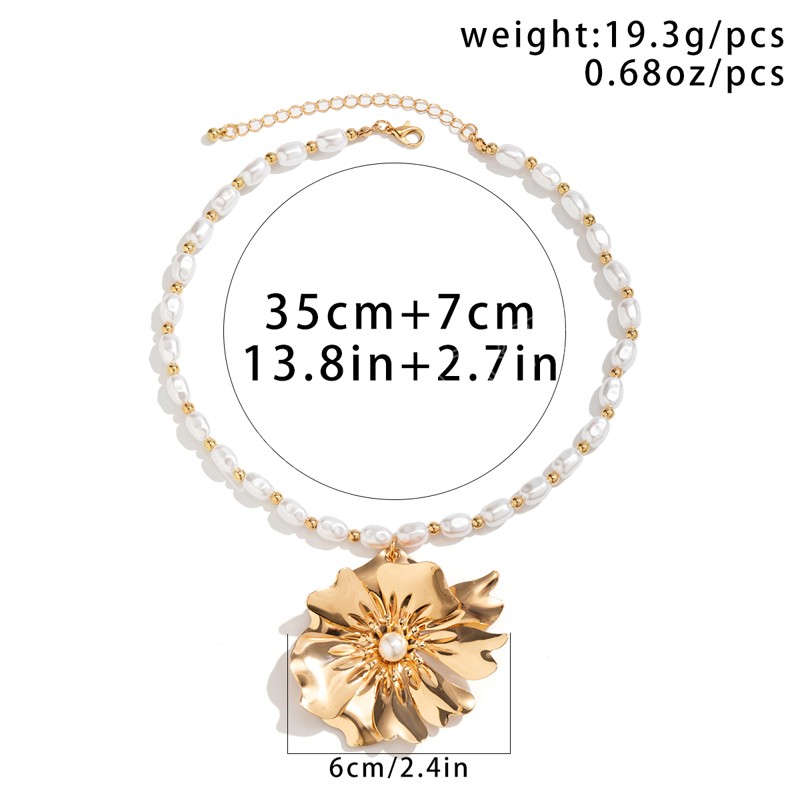 Imitation Pearl Beaded Chain with Big Flower Pendant Necklace for Women Trendy Wedding Accessories on Neck Fashion Jewelry Gifts