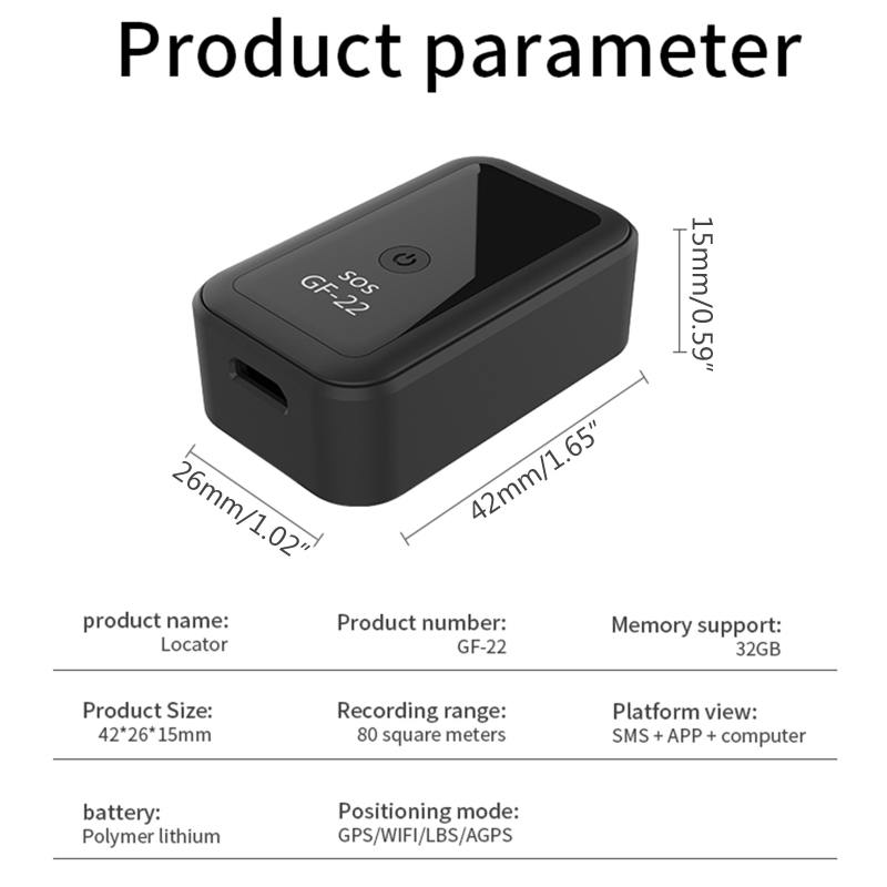 GF22 Anti-Verlust-Alarm, Auto-GPS-Tracker, Mini-intelligenter Ortungsgerät, starkes magnetisches Echtzeit-Ortungsgerät, Sprachaufzeichnung, Person, Haustier, Gerät, Satellitenpositionierung